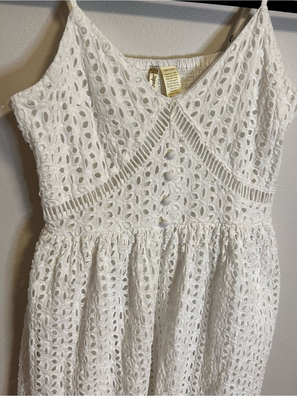 Japna White Eyelet Spaghetti Strap Mini Dress